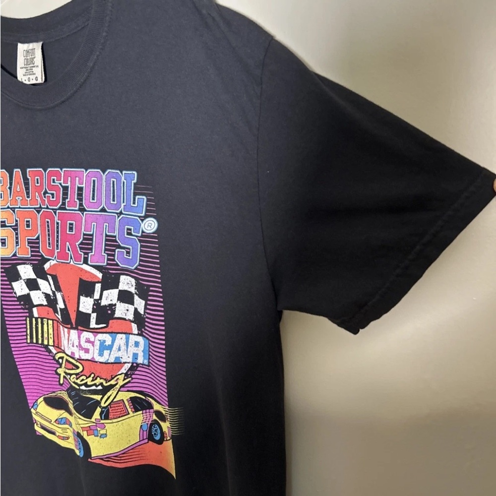 Barstool Sports X NASCAR Retro Black T-Shirt Multi Color Logo Men’s Large Y2K - Picture 4 of 11
